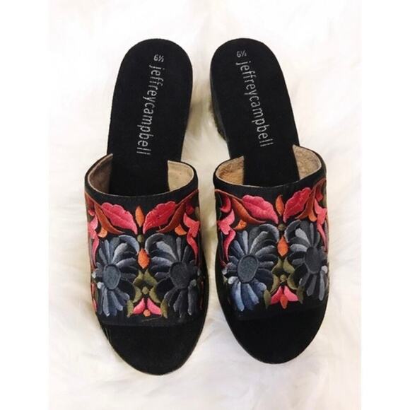 Jeffrey Campbell Satin Pushpita Embroidered Suede Mule 8 - Picture 3 of 6